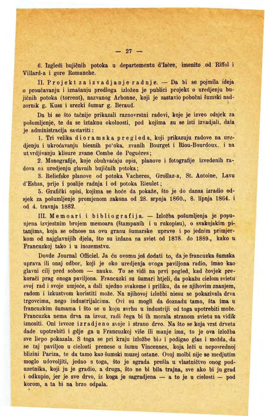 27 6. Izgledi bujisnih ptka u departementu d'isfere, imenit d B,iffl i Villard-a i gre Rmanche. II. Prjekt za izvadjanje radnje.