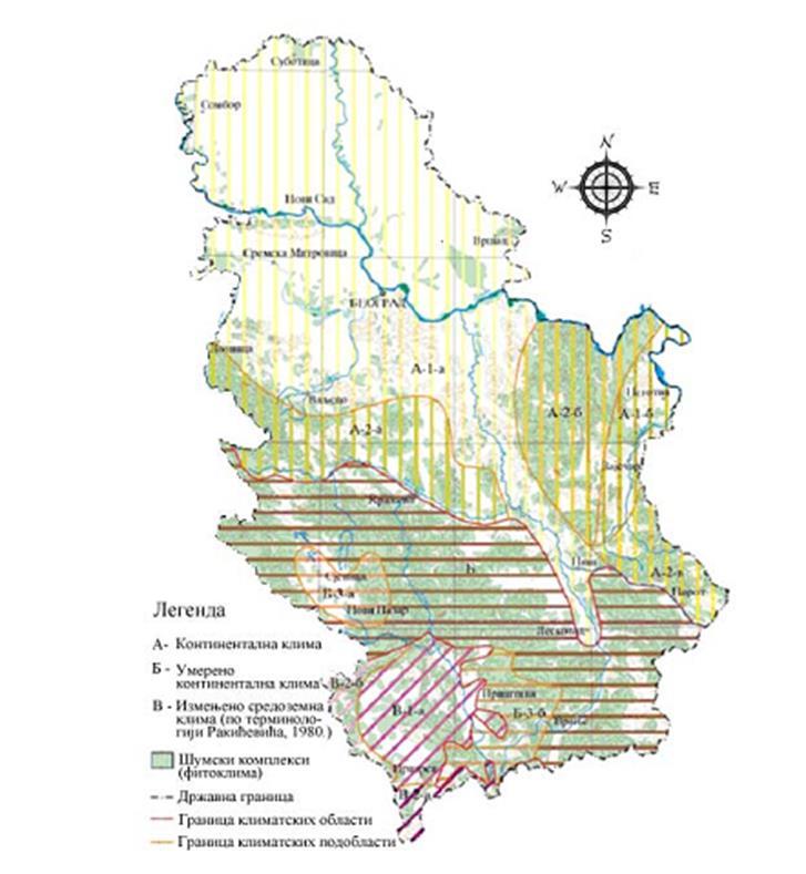 припада умерено-континенталној клими. У склопу ове области, као подобласти посебно су издвојени Пештерска висораван (Б-3-а) и Косово (Б-3-б).