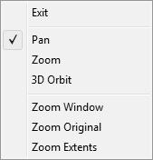 Opcije komande Kada koristite komandu Pan, kliknite desnim tasterom miša bilo gde na crtežu da biste prikazali opcije za kontrolu prikaza u meniju sa prečicama.