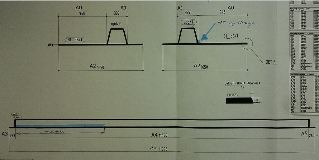 Slika 27: Tehnička dokumentacija ploče lds_1 [25] Za svaku definiranu kotu od A1 do A6 bilo je potrebno provesti mjerenje odstupanja ploče te pomoću normiranih vrijednosti usporediti dobivene