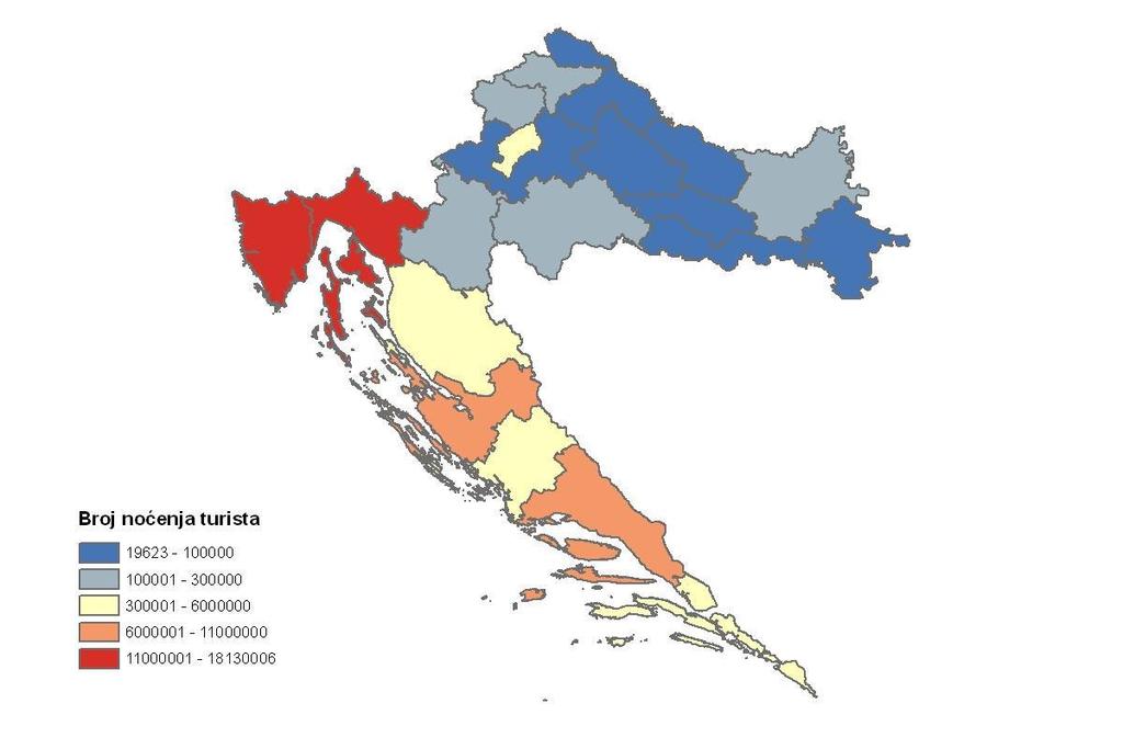 Hrvatsko je Podunavlje jedno od najnerazvijenijih dijelova Hrvatske u pogledu turizma, sa svega 0,47% od ukupnih noćenja i 0,13% noćenja stranih gostiju. Ukupni broj noćenja iznosio je 265.455 u 2009.