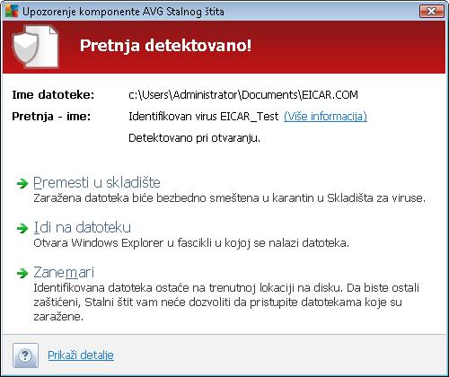 7.4.3. Detekcija od strane Stalnog štita Stalni štit skenira datoteke prilikom njihovog kopiranja, otvaranja ili čuvanja.