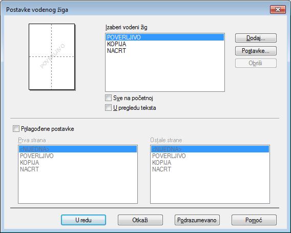 Upravljački program i softver Postavke vodenog žiga Izaberi vodeni žig Izaberite koji