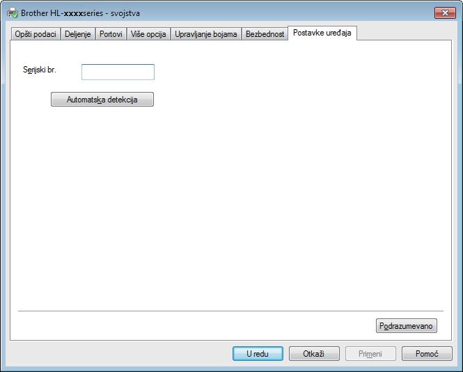 Upravljački program i softver Kartica za podešavanje uređaja NAPOMENA Za pristup kartici Podešavanje uređaja pogledajte Pristup podešavanjima upravljačkog programa štampača uu str. 8.