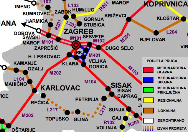 Grafički prikaz 3-12: Karta pruga u Republici Hrvatskoj Izvor: Službene