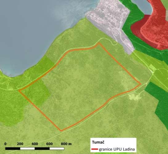 142 112 312 321 324 312 324 Slika 3.10-1. Pokrov zemljišta na širem području UPU-a Ladina prema CORINE land cover bazi podataka s označenom granicom UPU-a (izvor: HAOP, 2019.