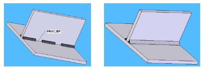 Na slici 29 prikazano je loše konstrukcijsko rješenje gdje je isprekidano zavareni spoj (lijevo) i bolje konstrukcijsko rješenje