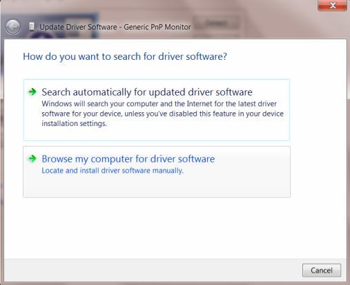 8. Otvorite prozor "Update Driver Software-Generic PnP Monitor" (Aţuriraj softver upravljaĉkog programa