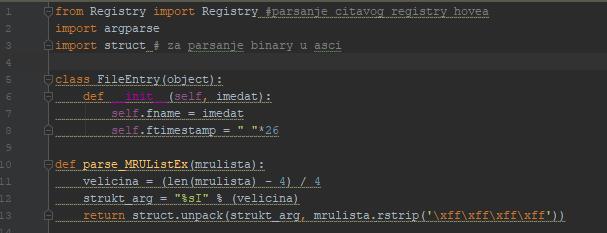 Slika 5.11. Registry Recent Docs skripta 1/4 Objašnjenje ove skripte započet će od biblioteka koje su potrebne kako bi ona funkcionirala tj.