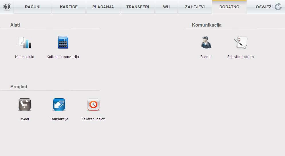 Dodatne opcije Modul koji korisniku pruža dodatne mogućnosti aplikacije prikazan je na slici.