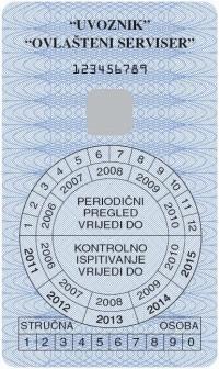 Slika 3.a. Format: 110 x 65 mm Štampati u boji: plava i crna Svaka naljepnica sadrži jedinstveni broj (numeraciju), naziv proizvođača ili uvoznika i ovlaštenog servisera.