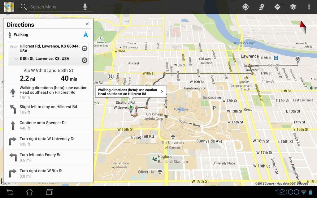Maps (Mape) Google mape vam omogućavaju da pronađete mesta i ustanove i da preuzmete uputstva. Takođe vam omogućava da se čekirate sa trenutne lokacije i da podelite tu informaciju s drugima.