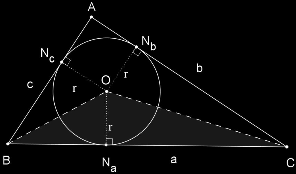Označimo s O središte njemu upisane kružnice, a s r njen radijus.