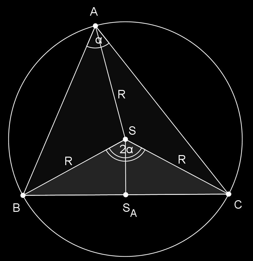 POGLAVLJE 2. KLASIČNI CENTRI TROKUTA 15 Slika 2.8: Trokut i njemu opisana kružnica. Nadalje, primjenjujući teorem 1.1.3 slijedi da su baricentričke koordinate središta trokutu opisane kružnice dane s: 1 2 R2 sin 2α : 1 2 R2 sin 2β : 1 2 R2 sin 2γ = sin 2α : sin 2β : sin 2γ.