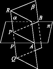 5.. Диједар Угао диједра се мјери помоћу величине угла у равни. На слици доле лијево, видимо равни и које се сијеку дуж праве p, тј. RQ формирајући диједар.