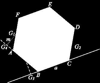 Примјер 7..5. Правилни шестоугаоник странице је база пирамиде. Једна страница пирамиде је окомита на базу, а њој супротна страница је нагнута према бази под углом. ) Наћи запремину пирамиде.