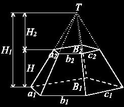 У посебном случају када су горња и доња основа подударне B B B и имамо призму. Запремина према истој формули је V BH, тј. већ позната запремина призме. Примјер 8.