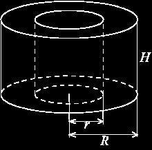 Примјер... Наћи површину шупљег ваљка висине H = 8 и полупречника спољашњег и унутрашњег омотача, на слици лијево, R = 7 и r = 6.