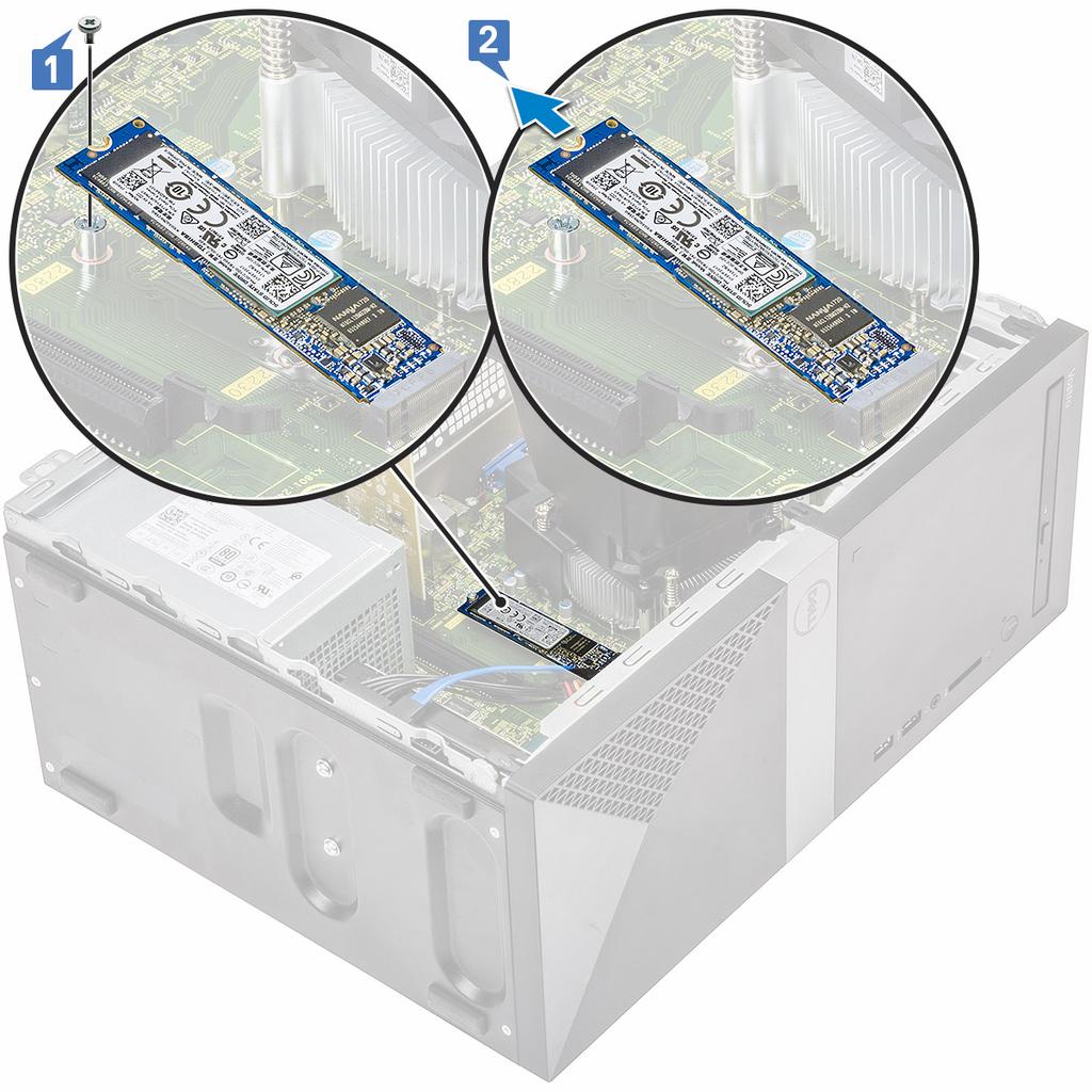 Postavljanje M.2 PCIe SSD-a opcionalno 1 Ubacite SSD u konektor na matičnoj ploči [1].