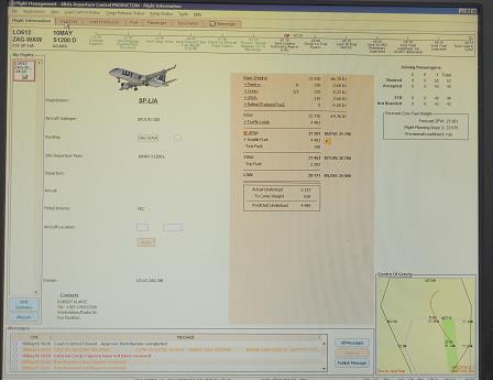Slika 19: Dio sustava za uravnoteženje i opterećenje zrakoplova na letu LOT Polish Airlines LO612 u sustavu Altea Departure Control System Izvor: Međunarodna zračna luka Franjo Tuđman, ured za