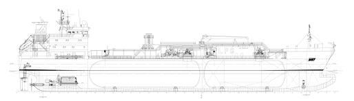 8. OPIS NUMERIČKOG MODELA 8.1. Model broda Za potrebe proračuna korišten je postojeći numerički model broda. Radi se o malom LPG brodu (LPG Feeder Ship) kapaciteta 6500 m 3.