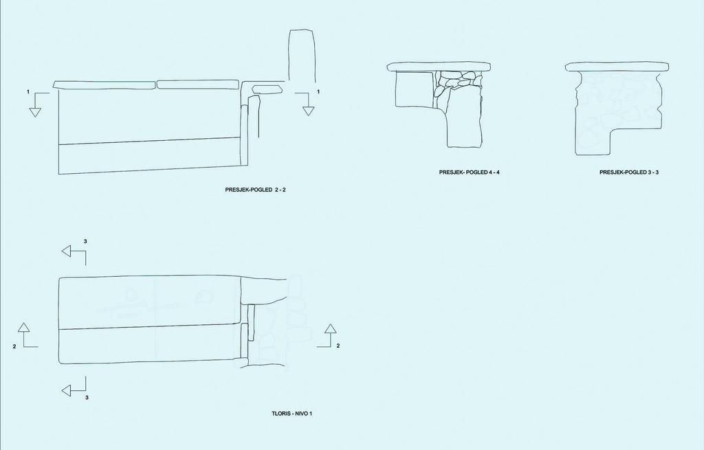 Sl. 10. Tloris presvođene grobnice u svetištu lađe. Fig. 10. Ground plan of a vaulted tomb in the nave s presbytery. samo jednu klupicu na desnoj strani.