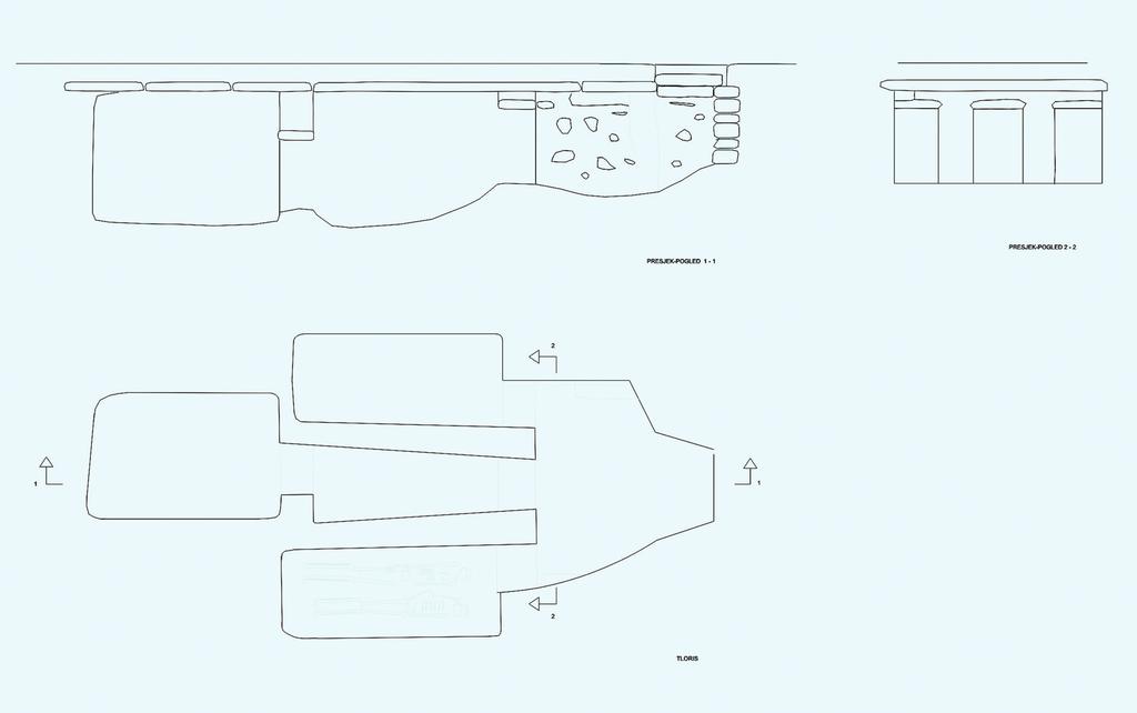 Sl. 8. Tloris kompleksne grobnice u podu katekumeneja. Fig. 8. Complex tomb in the floor of a catechumenion (ground plan). slikani prizori. Tragovi ostataka drugih boja nisu uočeni.