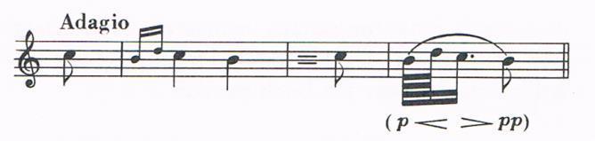 U adagiu je početni ton koji se sastojao od dvije šesnaestinke započinjao piano, krešendirao te se smanjivao poput uzdaha. Početni ton: C.Ph.E. Bach: Pokušaj... 49 5.3.2.