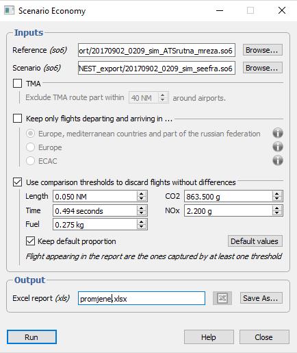 7. Analiza promjena u duljini ruta i utjecaja na okoliš nakon uvođenja FRA Koristeći funkciju Scenario Economy unutar izbornika Analysis u NEST-u, moguće je usporediti simulirane putanje prije i