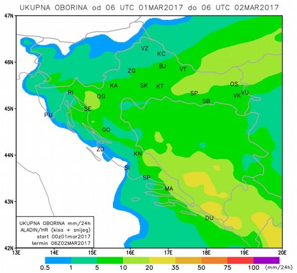 Nadalje, koristimo mjerenja ukupne oborine sa meteoroloških postaja i procijene količine oborine iz satelitskih