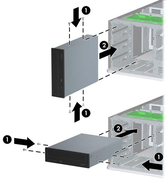 Ugradnja uređaja od 5,25 inča ili 3,5 inča u spoljni odeljak za uređaje NAPOMENA: Uređaj od 3,5 inča može biti uređaj za diskete ili čitač medijskih kartica.