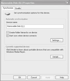 Korištenje programa Windows Media Player Kliknite [ ] u gornjem desnom 5 kutu i postavite mogućnosti sinkronizacije. Kliknite [Create folder hierarchy on device] kako biste potvrdili izbor.