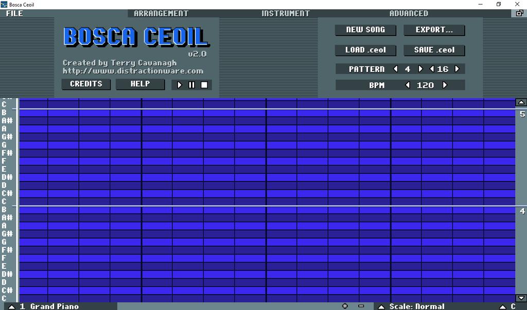 Slika 3.1. Izgled otvorenog novog projekta u Aseprite-u 2.3. Bosca Ceoil Bosca Ceoil [5] je program koji služi za izradu 8-bitne glazbe popularno prozvane Chiptune [6].