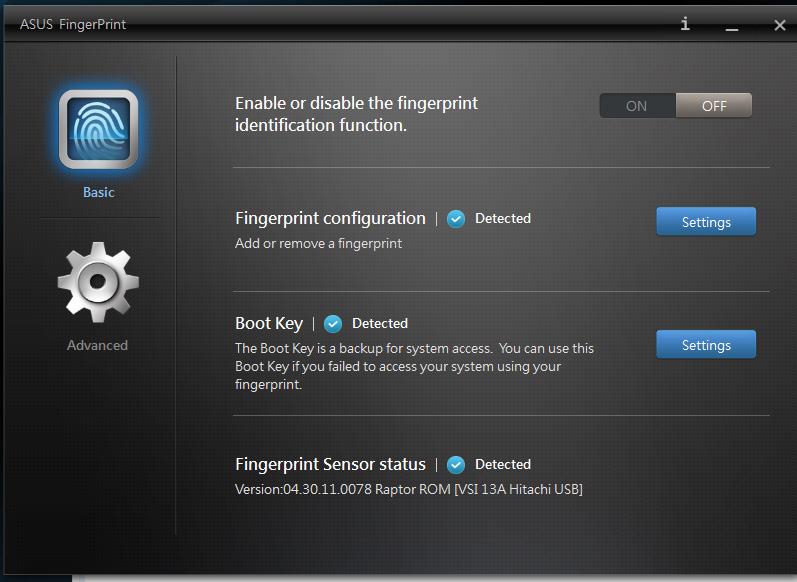 Kasnije, ovom prozoru možete da pristupite tako što ćete pokrenuti aplikaciju ASUS FingerPrint sa početnog ekrana.