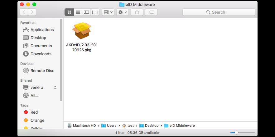 Softverski paket KID Middleware podržava Macintosh OS X El Capitan (10.11) i macos Sierra (10.13) operativne sustave.