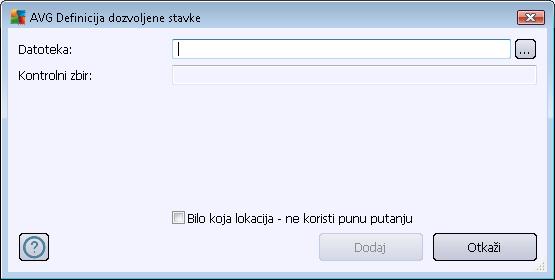 o Datoteka - upišite punu putanju do datoteke (aplikacij e) koju želite da označite kao izuzetak o Kontrolni zbir - prikazuje jedinstveni potpis izabrane datoteke.