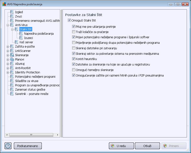 10.4.1. Stalni štit Stalni štit izvršava zaštitu datoteka i fascikla uživo od virusa, špijunskog softvera i drugog malvera.