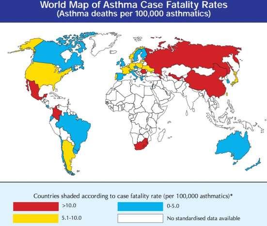 o bolesnicima kojima je pri fatalnom teškom napadaju astme pomoć pružena prekasno (Global Burden of Asthma 2004). Slika 2. Mortalitet astme u svijetu, dostupno na http://www.businessinsider.