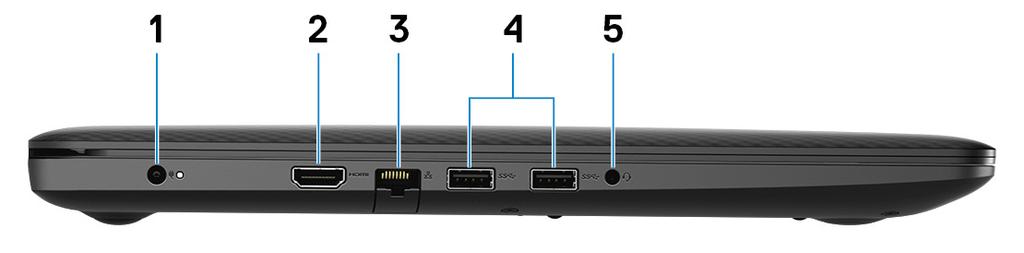 4 Slot za zaštitni kabl (u obliku klina) Povezuje bezbednosni kabl kako bi se sprečilo neovlašćeno pomeranje računara.