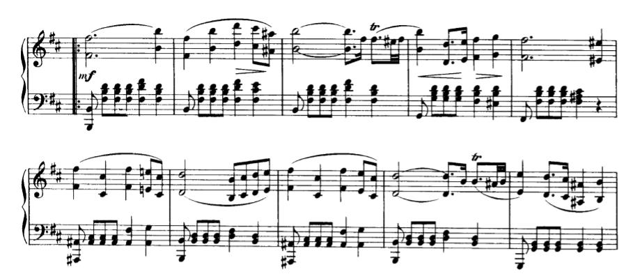 H-mol dio je odlučan, što je podržano i dinamikom mf, ali i oktavama u melodiji desne ruke.