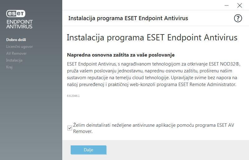 Instalacija putem naredbenog retka Instalacija pomoću GPO-a ili SCCM-a ESET Endpoint Antivirus može se instalirati lokalno upotrebom N/A naredbenog retka ili na daljinu upotrebom zadatka klijenta iz