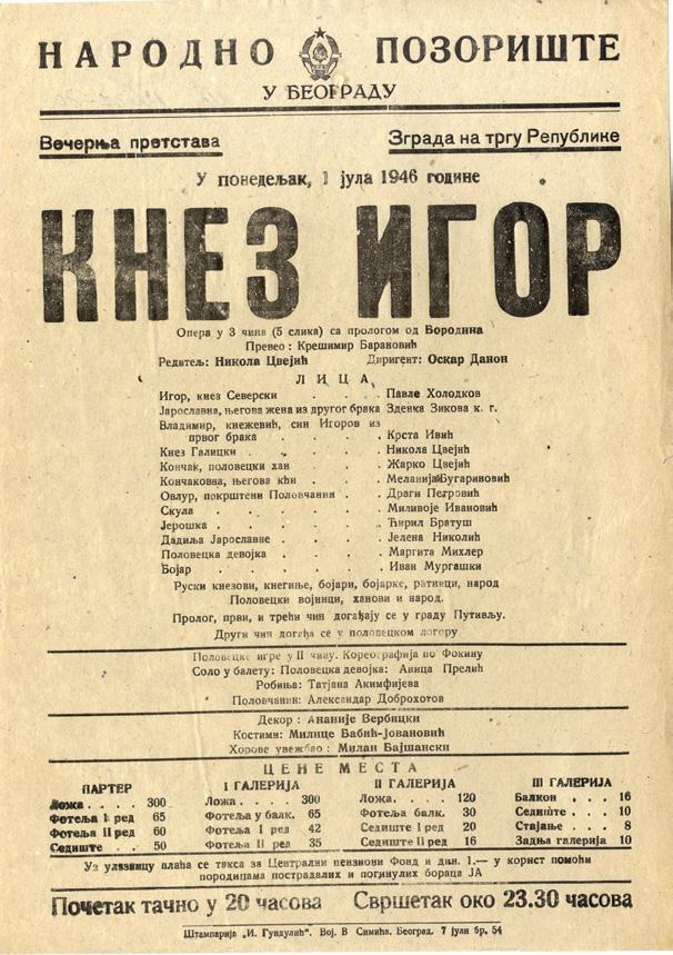 u obnovi rada Narodnog pozorišta, koje je započelo sa radom već krajem 1944. i početkom 1945. godine: 23. decembra 1944. održana je prva dramska predstava, a 17. februara 1945.