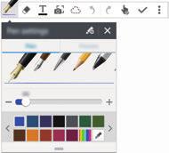 Funkcije S olovke Promena postavki olovke Pri zapisivanju ili crtanju po ekranu, kucnite na debljinu linije ili boju olovke.