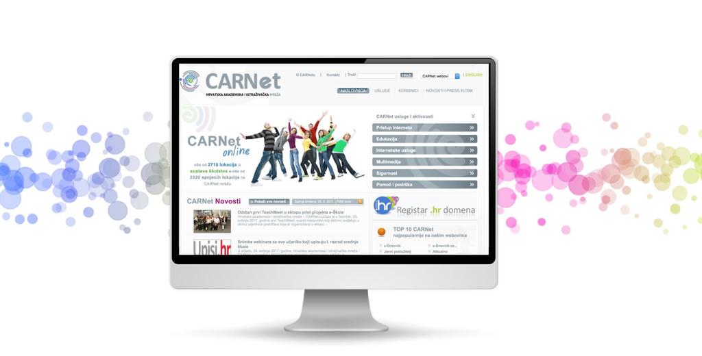 Slika 9.3 Naslovnica CARNET-ovog mrežnog sjedišta Tijekom 2017. godine CARNET-ovo mrežno sjedište zabilježilo je maksimalan broj posjeta u mjesecu rujnu, njih 213 194.
