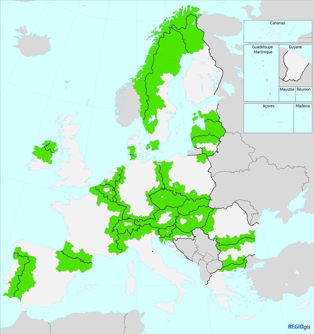 Sl.2. Kopnene pogranične regije Europske unije Izvor: Europska komisija, Poticanje rasta i kohezije u graničnim regijama EU, 2017, http://ec.europa.