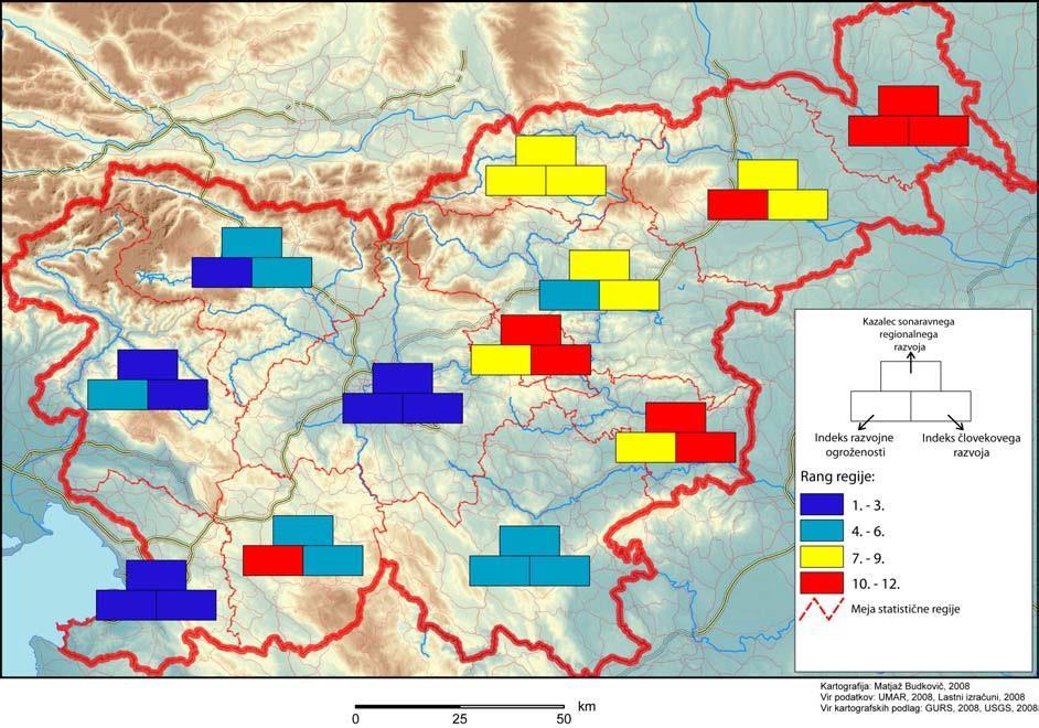 Sl.12. Indeksi razvijenosti po statističkim regijama Slovenije na početku 21. stoljeća Izvor: Vintar Mally i dr., 2009 3.4.