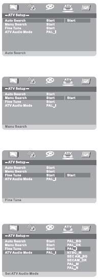 4. Stranica sa ATV podešavanjima 1) Auto Serach: automatska pretraga TV programa / kanala. 2) Manu Search: manuelna pretraga TV programa / kanala.