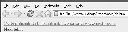 Link za mail <html> <head> <title>ovo je strana o linkovima</title> </head> <body BGCOLOR="#CCFFAA" TEXT="blue" LINK="red" VLINK="green" ALINK="red"> <a href= http://www.nesto.com/web/mika.