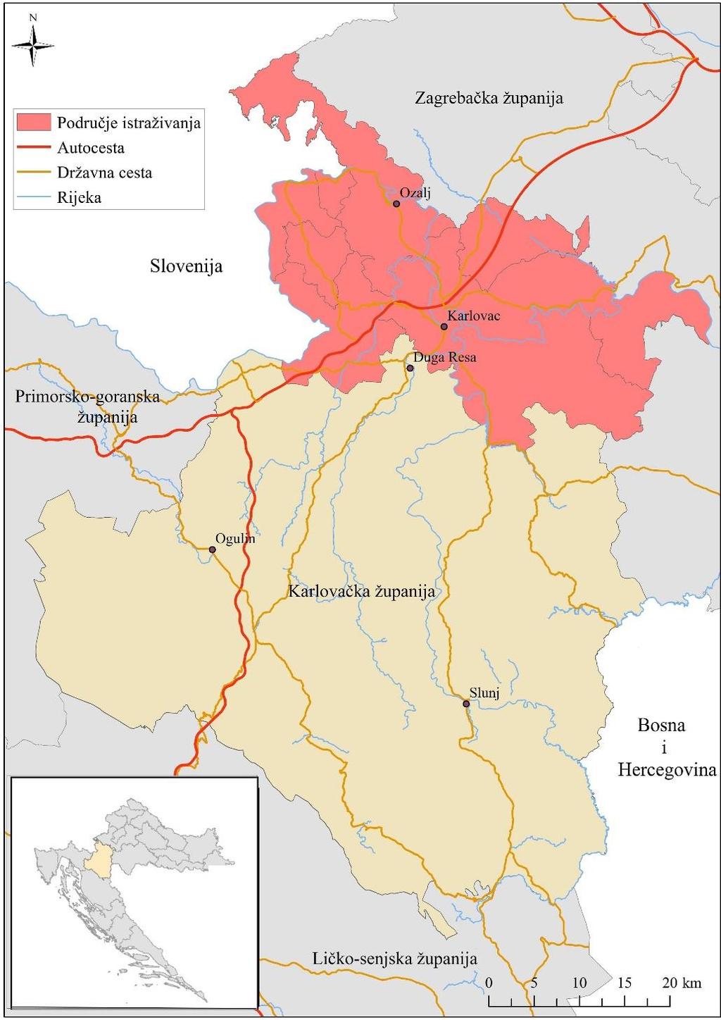 3. Fizičko-geografska i društvena obilježja istraživanog područja Prostor istraživanja ovog rada je sjeverni dio Karlovačke županije tj.
