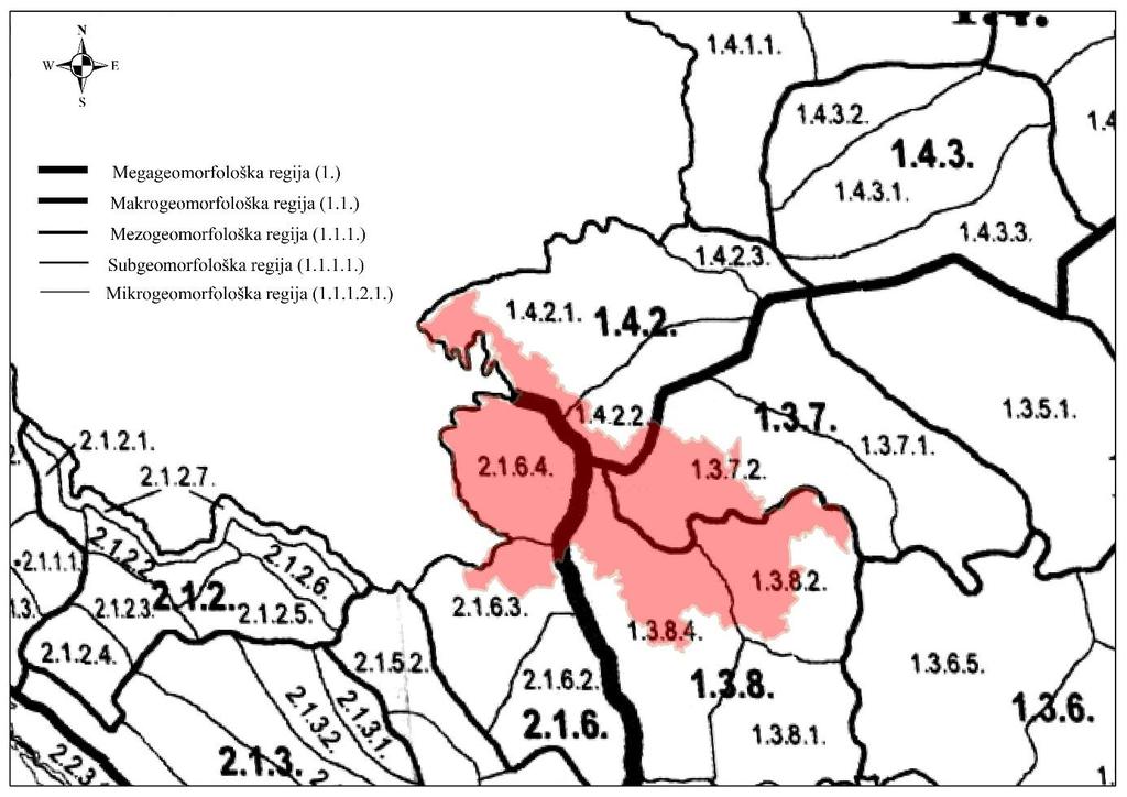 Sl.4. Geomorfološki položaj istraživanog prostora Izvor: prema Bognar, 2001 3.2. Geološka građa Geološka građa je temeljni čimbenik razvoja reljefa.